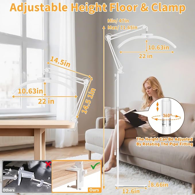 2-in-1 Lash Light - 2026 Upgraded Professional LED Half Moon Lamp for Eyelash Extensions, Tattoo, Nail Artists, Salon SPA, Adjustable Brightness & Color Temperature, Remote Control (White)