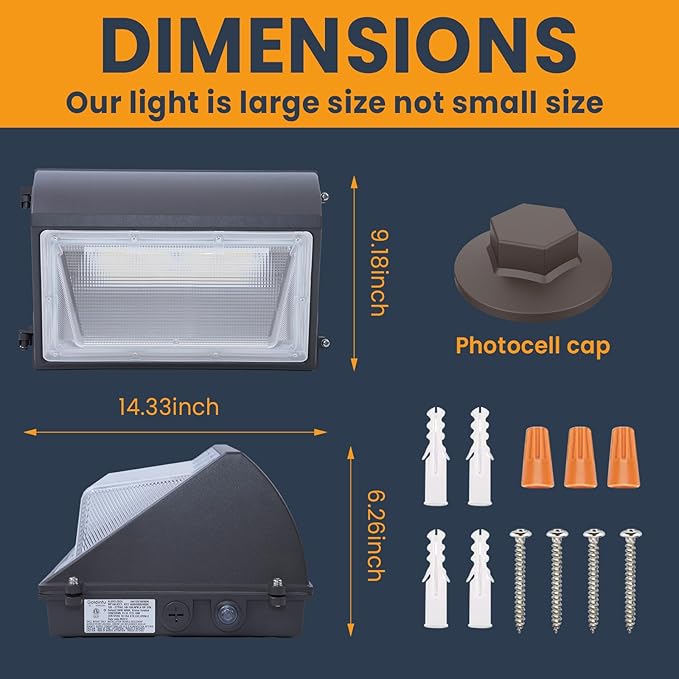 130W LED Wall Pack Light with Photocell, 5000K 19500LM 800W HPS/HID Equiv, Commercial Wall Pack Light Outdoor LED Wall Lights for Parking Lot Garden Yard Warehouse, DIM, 100-277VAC, ETL Listed