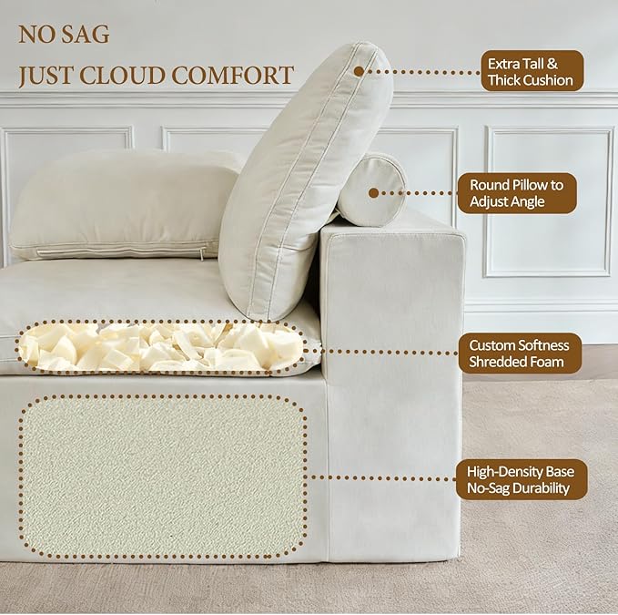 ANONER 78" Loveseat Sofa, Deep Seats, Cloud Sectional Couches for Living Room, 2 Seater Boneless Couch, Modern Modular Loveseats, No Assembly, Beige | Adjustable Backrest, Premium Chenille, 29.3" Deep Seat