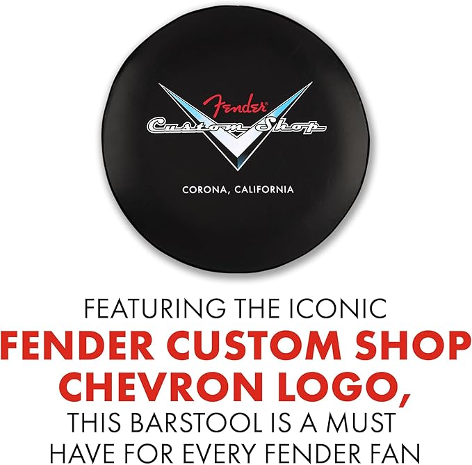 Fender Custom Shop Chevron Logo Swivel Barstool, Great Gifts Dad, with 1 Year Limited Warranty, Simple Assembly, Black/Black, 30"