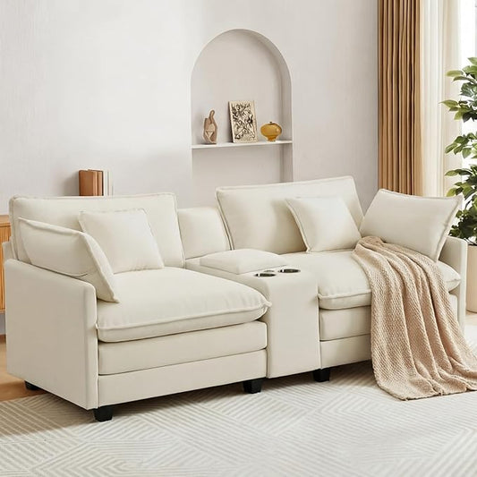 KISLOT 74.4" Oversized Modular Sectional Sofa with Storage Console,Loveseat Cloud Couch with Deep Seat & Thick Cushions, Multi Functional Console with USB and 2 Cup Holder,Sofa Set for Living Room | Wood Frame