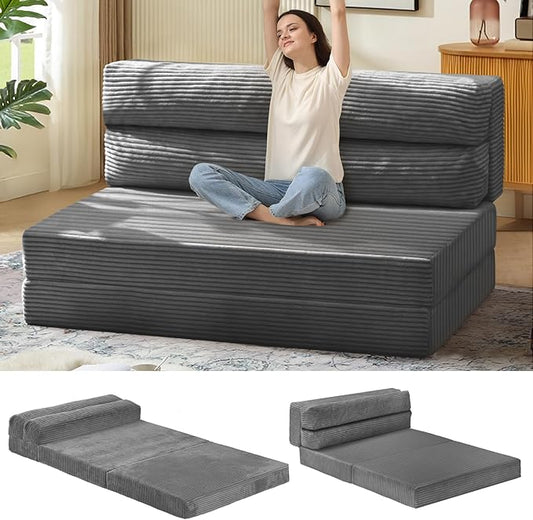 JUIKURY Folding Sofa Bed, Convertible Sleeper Chair with Pilow Foldable Matress, 2 in 1 Pull Out Loveseat Sofa Portable Fold Out Chair Bed Floor Couch Lounge for Living Room (Grey, Twin-41Inch)