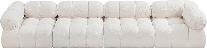 Meridian Furniture 611Cream-S136A Ames Collection Modern | Contemporary Modular Sofa with Rich Cream Boucle Fabric, Modular to Create Infinite Configurations, 136" W x 34" D x 28" H, Cream