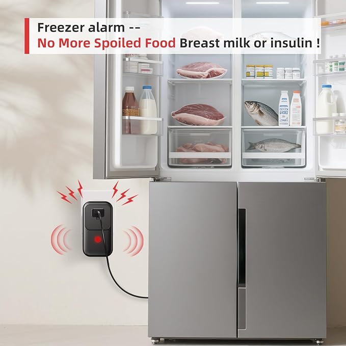 Power Outage Alarm, BESIMLIVE Frezzer Power Failure Alarm with 110dB Adjustable LED Indicator 12H Alert Power Out Detector Alert for Refrigerator, Sump Pumps (Black-1 PCS)