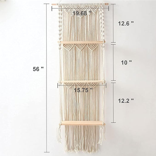 ELASAD Macrame Wall Hanging Plant Shelf, 3-Tier Macrame Shelves Boho Bathroom Shelf, Handmade Boho Floating Shelves for Plants and Decor