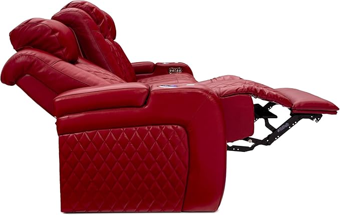 Seatcraft Anthem Home Theater Seating - Italian Leather - Power Recline Sofa - Fold-Down Table - Powered Headrests - Arm Storage - USB Charging - Cup Holders, Red