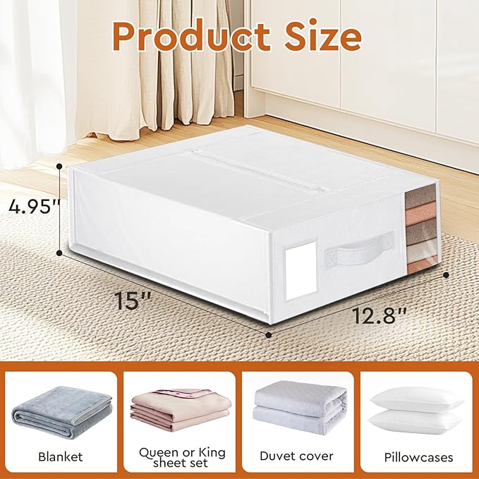 6 Pack Bed Sheet Closet Organizers and Storage,Sturdy Foldable Storage Containers with Window and Label,Storage and Organization for Bedding Sheets,Duvet Covers,Blankets (White)
