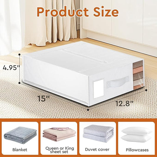 8 Pack Bed Sheet Closet Organizers and Storage,Sturdy Foldable Storage Containers with Window and Label,Storage and Organization for Bedding Sheets,Duvet Covers,Blankets (White)
