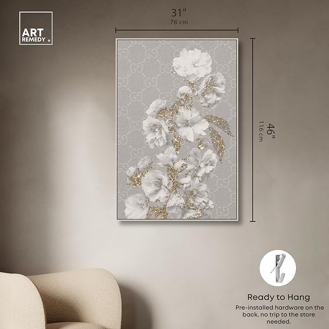 Art Remedy Floral in Classic Fashion Canvas Delicate Farmhouse Wall Art, Silver Frame, 30" x 45"