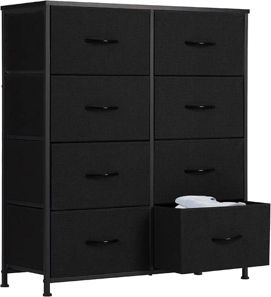 Sweetcrispy Dresser, Dresser for Bedroom Drawer Organizer Storage Drawers, Fabric Storage Tower with 8 Drawers, Chest of Drawers with Steel Frame, Wood Top for Living Room, Closet,Black