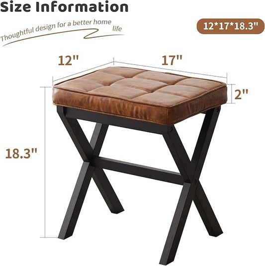FILWH Foot Stool Small Ottoman Foot Rest Padded Foot Stool Desk for Under Office Desk Vanity Stool Bamboo Footstool Sofa Footrest Shoe Stool Small Foot Stools (Black Legs + Patterned Brown)