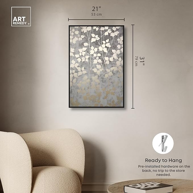 Art Remedy Silvery Gray Garden Canvas Elegant Floral Wall Art, Black Frame, 20" x 30"