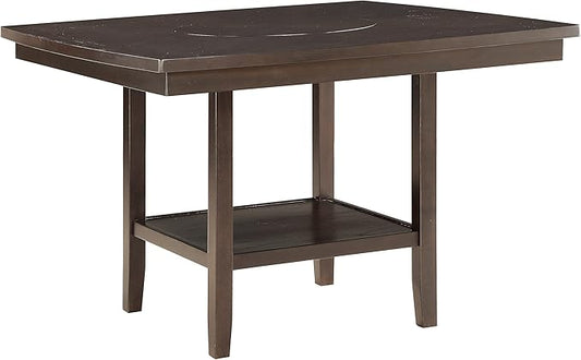 Lexicon Baronscourt 54" Square Counter Height Table for 8, Mindy Veneer Wood Dining Table with Lower Storage Shelf and Built-in Lazy Susan, for Dining Room/Kitchen, Dark Brown