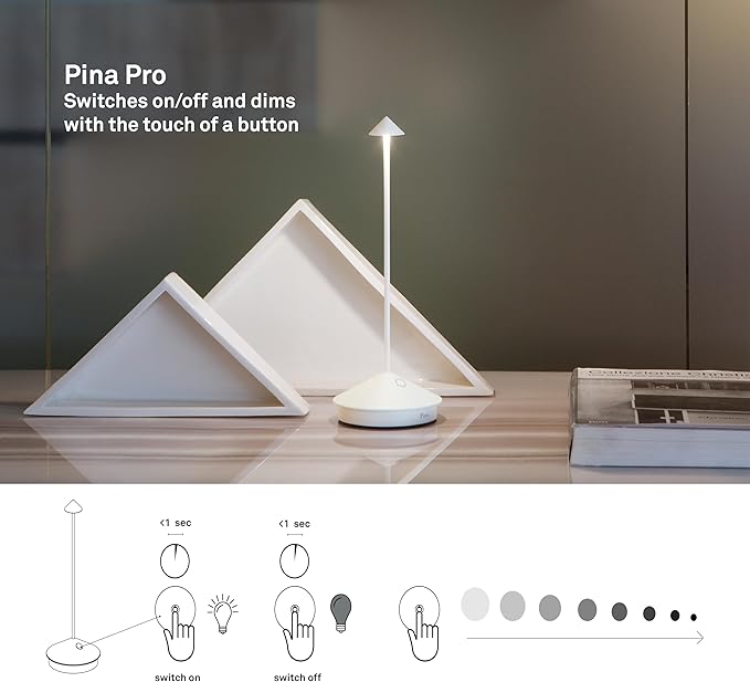 Zafferano, Pina Pro Lamp, Rechargeable Cordless Table Lamp with Touch Controls, Suitable for Indoor and Outdoor, Dimmer, 2200-3000 K, Height 11.4 Inches, Dark Gray Color