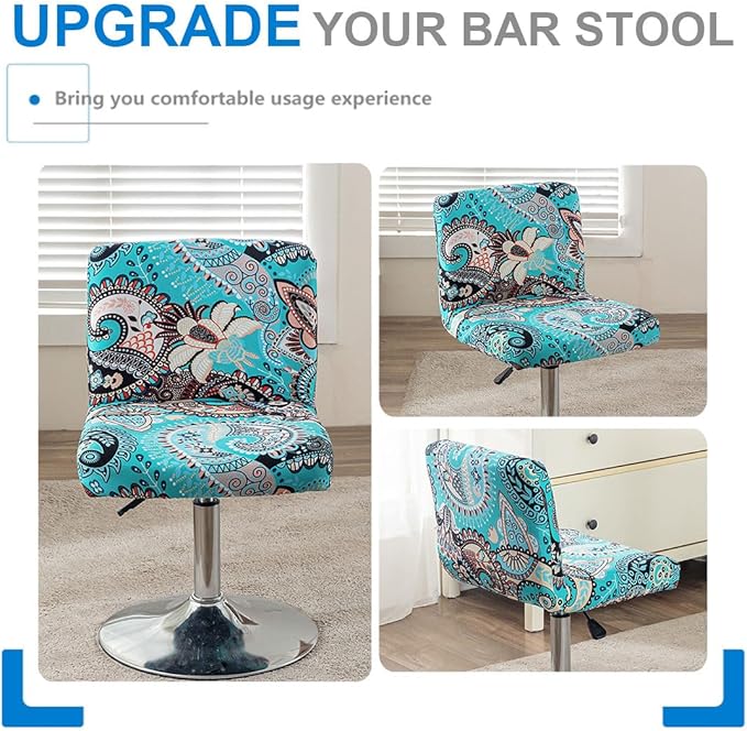 Levoberg Bar Stools Cover Set of 2 Printed Armless Swivel Barstools Slipcovers with Backs Stretch Square Counter Height Bar Stools Covers Mid Low Back Chair Cover for Kitchen Dining Room Bar #5