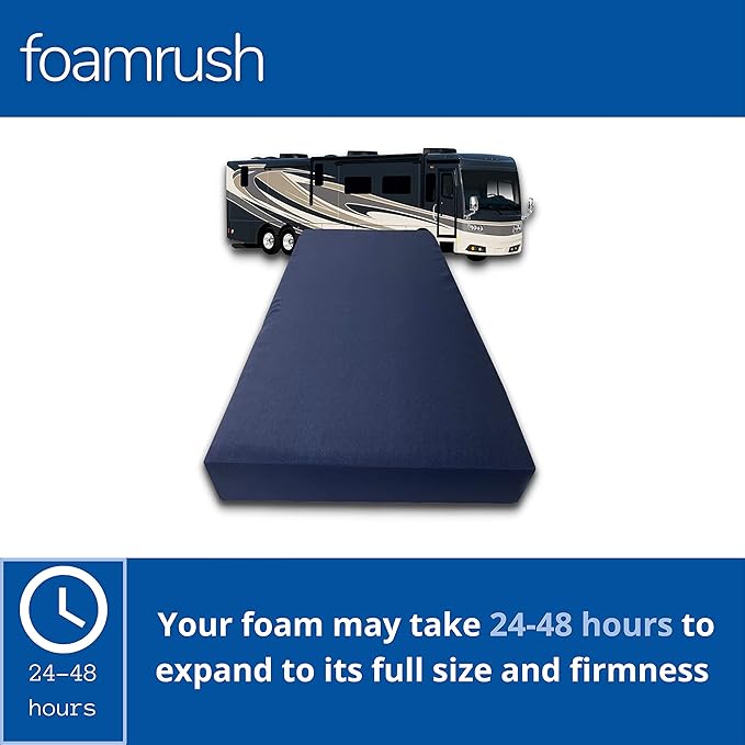 FoamRush 6-Inch Bunk (32" x 75") High Density Foam RV Mattress Replacement with Canvas Navy Cover, Firm, Made in USA, Camper Trailer, Removable Water-Resistant Outdoor/Indoor Cover w Zip