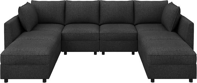 HONBAY Modular Sectional Sofa Couch with Storage, Modern U Shaped Sectional Sofa, Convertible Couches for Living Room - Linen Grey
