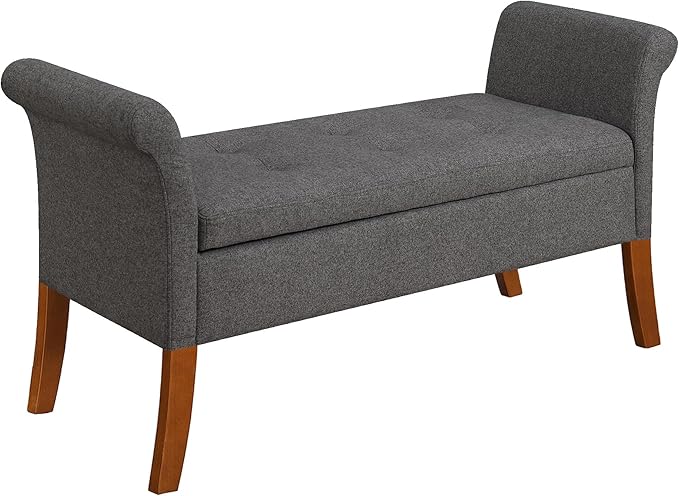 Convenience Concepts Designs4Comfort Garbo Upholstered Storage Bench 51.25" - Modern Ottoman Bench for Living Room, Sitting Bench, Storage Bench with Seating for Entryway, Soft Gray Fabric