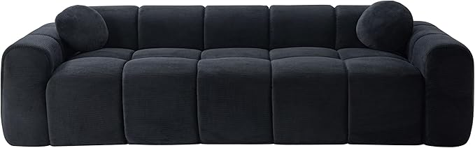 98.4-Inch Oversized Boneless Cloud Couches Deep Seat Foam Sofa Couch with 2 Round Toss Pillows, Luxury Corduroy Upholstered 3 Seat Tufted Loveseat, Cloud Sofa in a Box