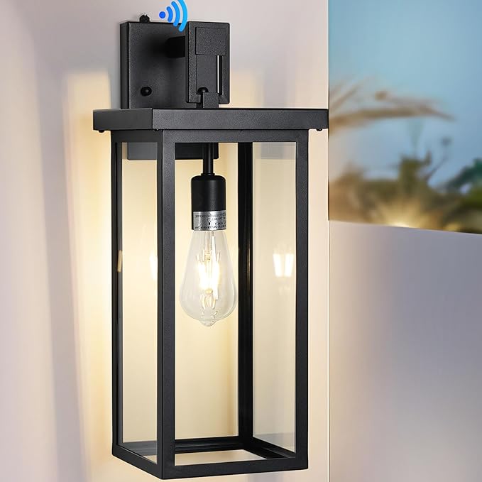 Large Exterior Lighting Fixtures Modern Wall Lantern,Outdoor Wall Lights with Clear Glass Shade,Outdoor Lamps for Patio Porch,Waterproof Outside Exterior Lights，Dusk to Dawn 20IN-1 Pack