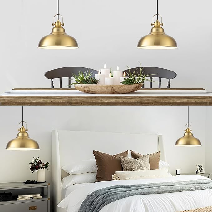 Gold Pendant Lights, 11.41 Inch Gold Pendant Light Kitchen Island, Dome Pendant Lights 2 Pack, Farmhouse Kitchen Pendant Light for Kitchen Island, Dining Room, Living Room