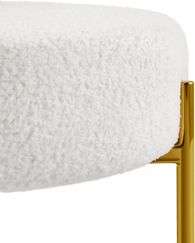 Yaheetech Boucle Accent Chair, Modern Tufted Vanity Chair, Cozy Sherpa Barrel Chair with Gold Legs, Club Chair for Living Room Bedroom Vanity Room Home Office, White, 4pcs