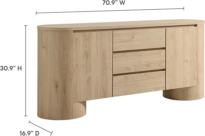 Modway Duval Oval Wood Grain 71 Inch Sideboard with Doors and Drawers in Hickory Frost
