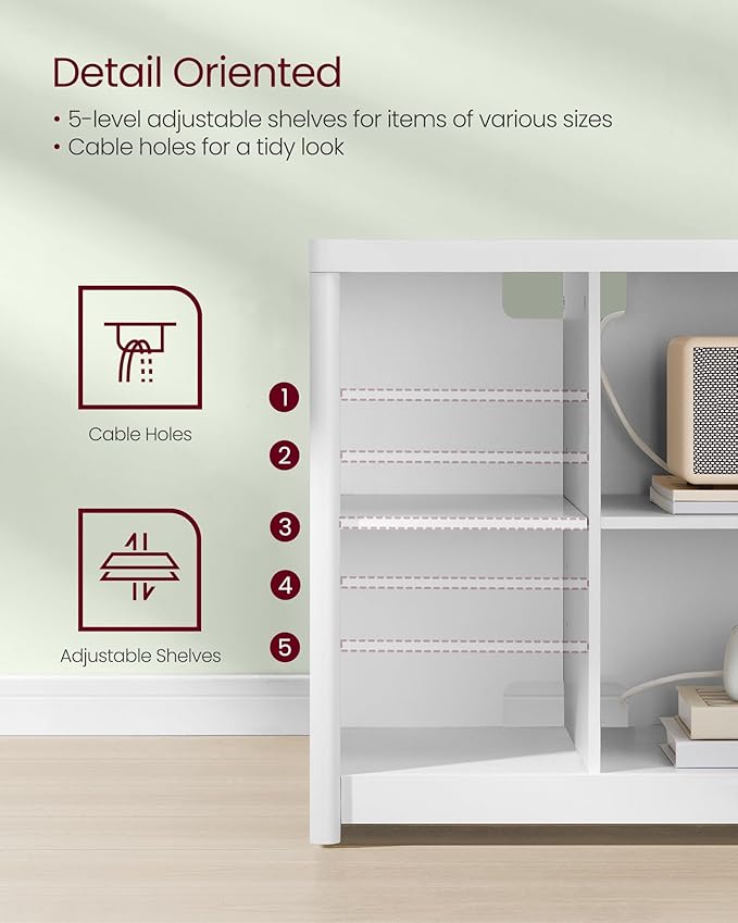 VASAGLE TV Stand for TVs up to 65 Inches, TV Cabinet with Storage Shelves, TV Console Table, Easy to Assemble, for Living Room, Bedroom, Study, Cloud White ULTV111W01