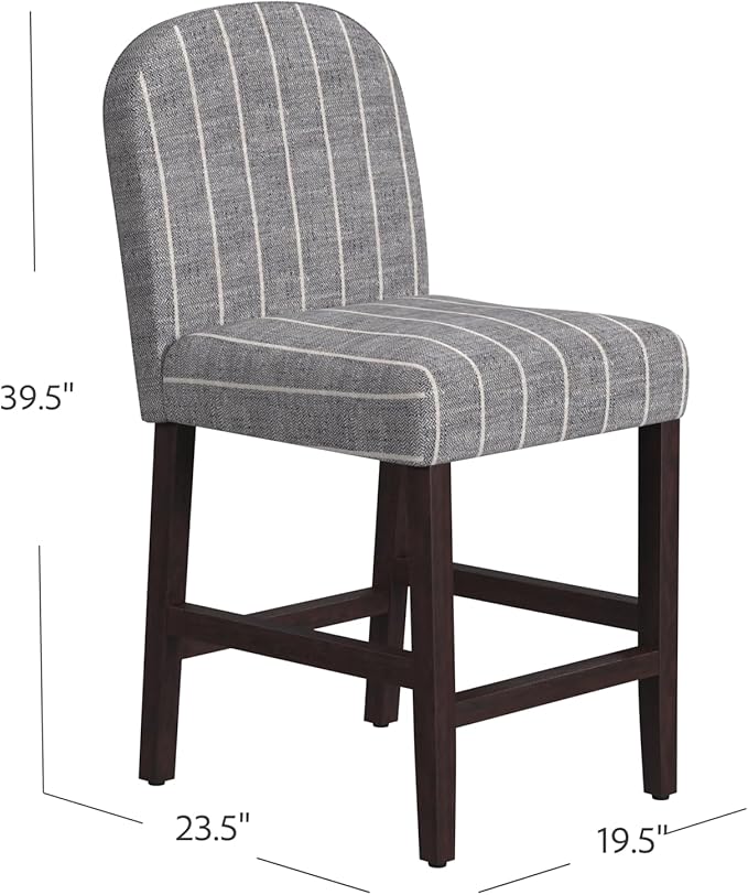 HomePop Home Decor |Rounded Back Upholstered Counterstool | 24 Inch Bar Stools | Decorative Home Furniture, Midnight Gray Woven Stripe