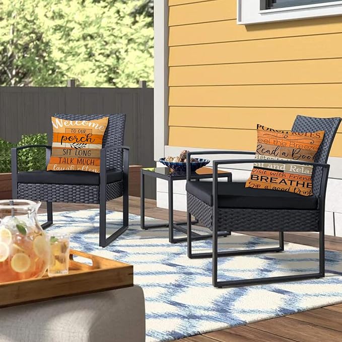 Jartinle Welcome to Our Porch Fall Outdoor Pillow Covers 18x18 Inch Set of 2 Waterproof Tiered Wood Texture Quotes Throw Pillow Covers for Patio Furniture Fall Decor