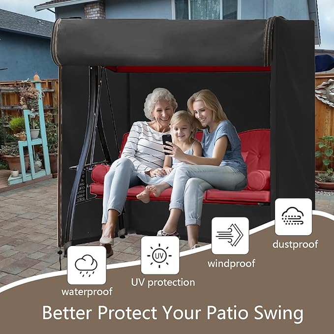 FLYMEI Outdoor Swing Cover 3 Triple Seater Hammock Cover for Porch Swing Canopy Glider Chair and Other Patio Furniture, Waterproof Windproof All Weather Protection, 87'' (L) x 60''(W) x 72''(H)