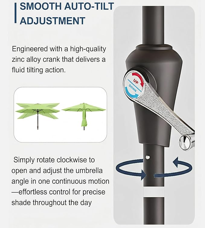 PatioKingdom Auto-Tilt 9FT Patio Umbrella Outdoor with 8 Sturdy Fiberglass Ribs,Market Table Umbrella for Pool,Backyard,Deck and Garden