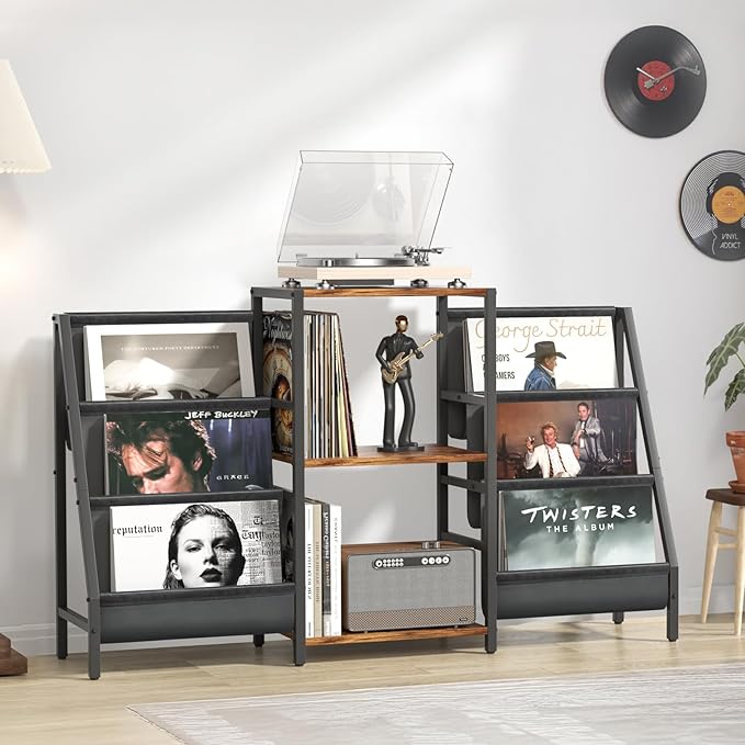 Bikoney Record Player Stand - 6-Tier Vinyl Record Storage for Up to 280 Albums, Holder for Living Room