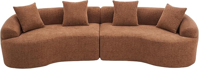 110" Oversized Cloud Sectional Sofa Modern Curved Boneless Couches for Living Room, 4-Seater Extra Deep Seat Foam Floor Compressed Couch w/Tight Backrest and 4 Pillows,Chenille Sofa & Couches | Breathable material, Non-slip, No Assembly Required