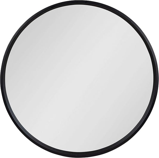 Kate and Laurel Travis Round Wood Wall Mirror, 31.5" Diameter, Black, Modern Wall Décor Accent