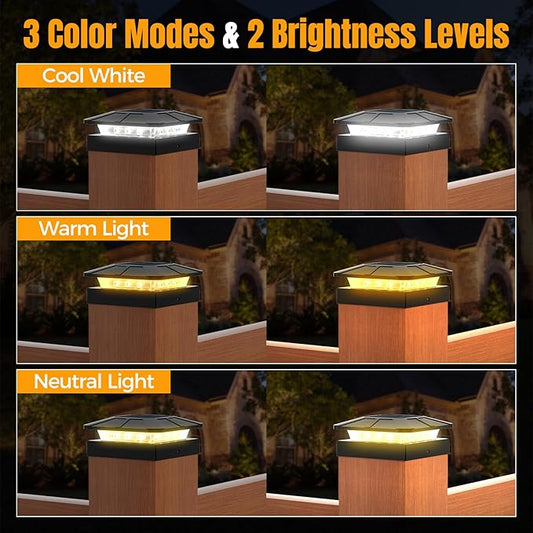 4x4 Solar Post Cap Lights Outdoor [12 Pack Waterproof IP65], 3 Lighting Modes for Fence Deck Patio Garden Decor, Dusk-to-Dawn Solar Powered Post Lights Fit 4x4 Wood/Vinyl