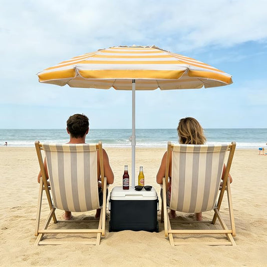 AMMSUN 6.5 Foot Heavy Duty Beach Umbrellas for Sand with tilt Sun Shelter, UV 50+ Protection Outdoor Sunshade Umbrella with Carry Bag for Patio Garden Beach Pool Backyard multicolor Yellow