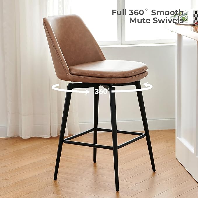 CHITA Swivel Bar Stools, 27.2" Counter Height Bar Stools Set of 4, FSC Certified Upholstered Modern Counter Stools, Metal Legs, Faux Leather, Saddle Brown