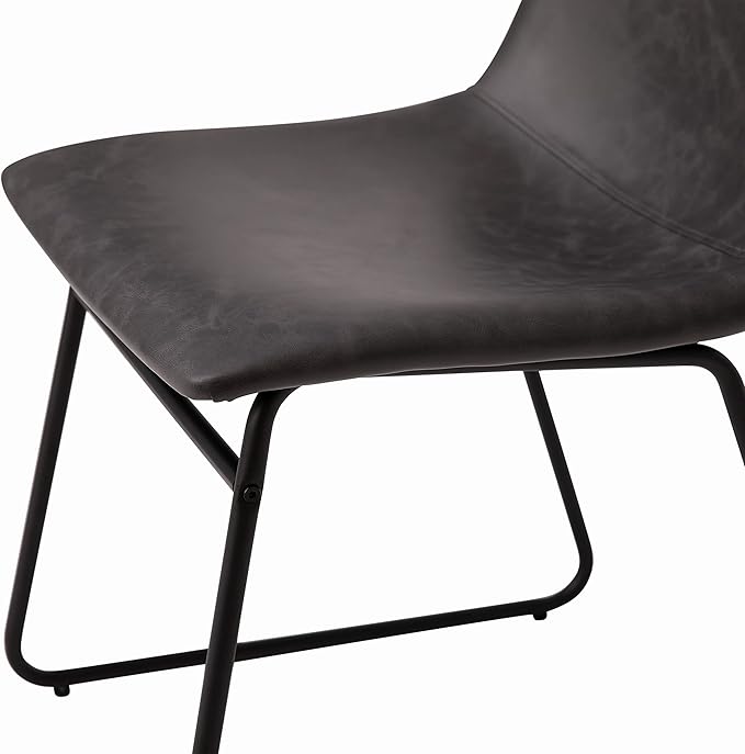 Taylor & Logan Butler 18 inch Dining Table Height Chair, Mid-Back Sled Base Dining Chair in Dark Gray Faux Leather with Black Frame, Set of 2