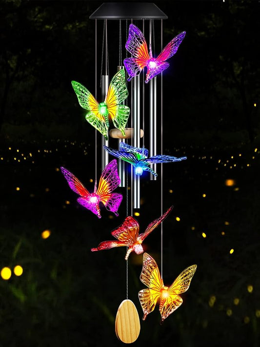 Butterfly Solar Wind Chimes with Aluminum Tubes - Color Changing Wind Chimes for Outside - Thanksgiving Gift