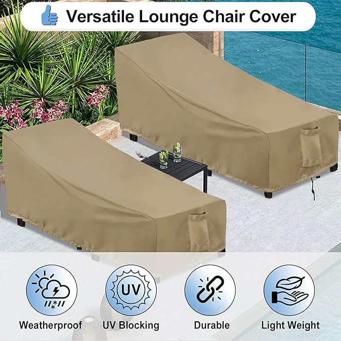 OutdoorLines Outdoor Waterproof Patio Chaise Lounge Chair Cover - UV Resistant Lounger Covers Heavy Duty Weatherproof Patio Sofa Furniture Covers, 2 Packs, 84Wx32Dx32H Inches, Camel