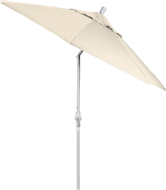 California Umbrella 9' Round Aluminum Pole Fiberglass Rib Market Umbrella, Crank Lift, Collar Tilt, White Pole, Antique Beige Olefin