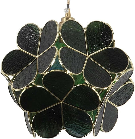 Bieye L11041 Petals Tiffany Style Stained Glass Ceiling Pendant Light for Home Decoration (Textured Deep Green, 12" Cherry Blossom)