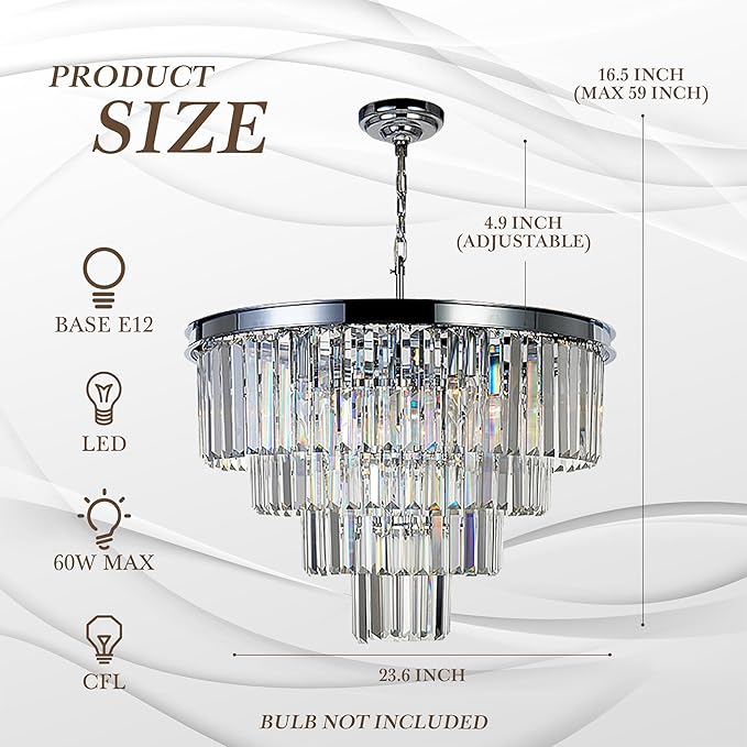 Chrome Crystal Modern Contemporary Chandeliers Pendant Ceiling Light 4-Tier Chandelier Lighting for Dining Room Living Room Bedroom Girls Room 9 Lights Dia 23.6"
