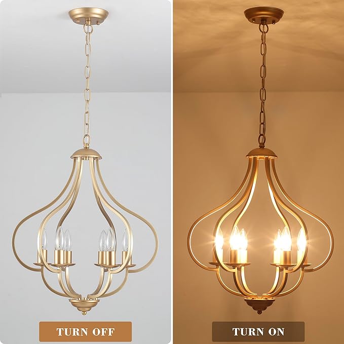 6 Lights Vintage Farmhouse Light Fixtures, Pendant Lights Kitchen Island Lighting, Modern Kitchen Light Fixtures Over Table Gold Chandelier for Dining Room Hallway Entryway Bedroom Foyer