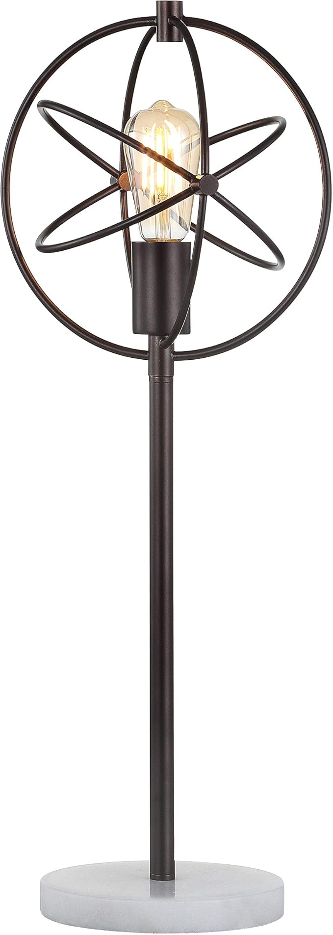 JONATHAN Y 26.5" Oil Rubbed Bronze Atomic Caged LED Table Lamp, Industrial Modern Metal Desk Lamp with White Marble Base for Living Room Bedroom, LED Bulb Included JYL1091A