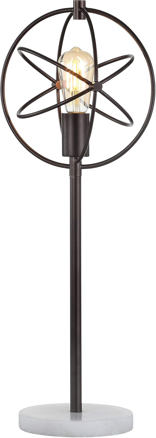 JONATHAN Y 26.5" Oil Rubbed Bronze Atomic Caged LED Table Lamp, Industrial Modern Metal Desk Lamp with White Marble Base for Living Room Bedroom, LED Bulb Included JYL1091A