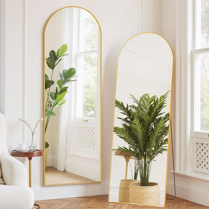 Mirror Full Length 64"x21" Arched Floor Mirror with Stand, Aluminum Alloy Frame & Shatterproof Glass Full Body Mirror, Freestanding Hanging or Leaning Wall Mirrors for Bedroom Closet Living Room