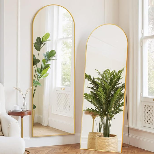 Mirror Full Length 64"x21" Arched Floor Mirror with Stand, Aluminum Alloy Frame & Shatterproof Glass Full Body Mirror, Freestanding Hanging or Leaning Wall Mirrors for Bedroom Closet Living Room