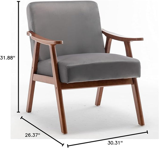 Container Furniture Accent Chair with Microfiber Upholstery and Solid Wood Frame, Classic Mid-Century Modern Living Room Furniture for Extra Seating, Grey